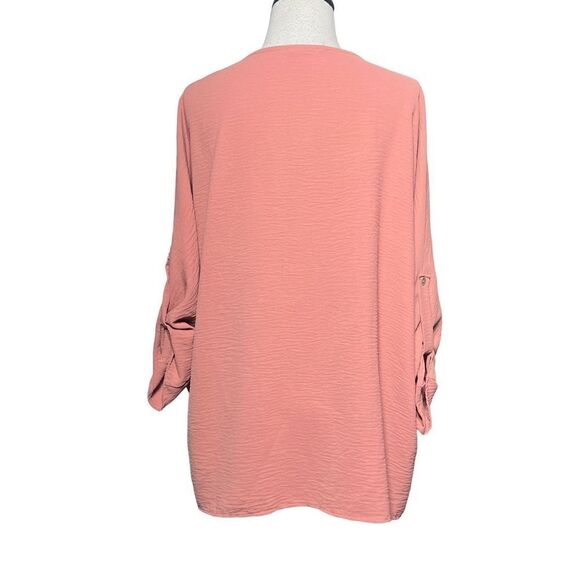 Entro 3/4 Roll Tab Sleeve Oversized Rose Pink Low plunging Blouse Size Small - Picture 2 of 4